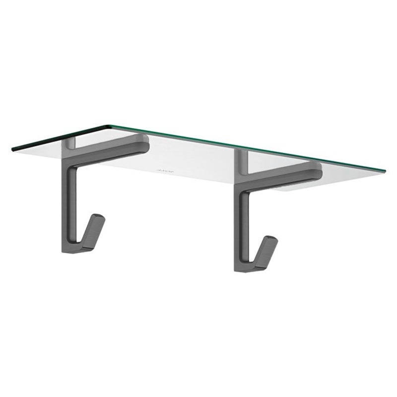 Towel Shelf Universal SoftSquare with Robe Hooks Brushed Black Chrome 24 Inch Glass/Metal