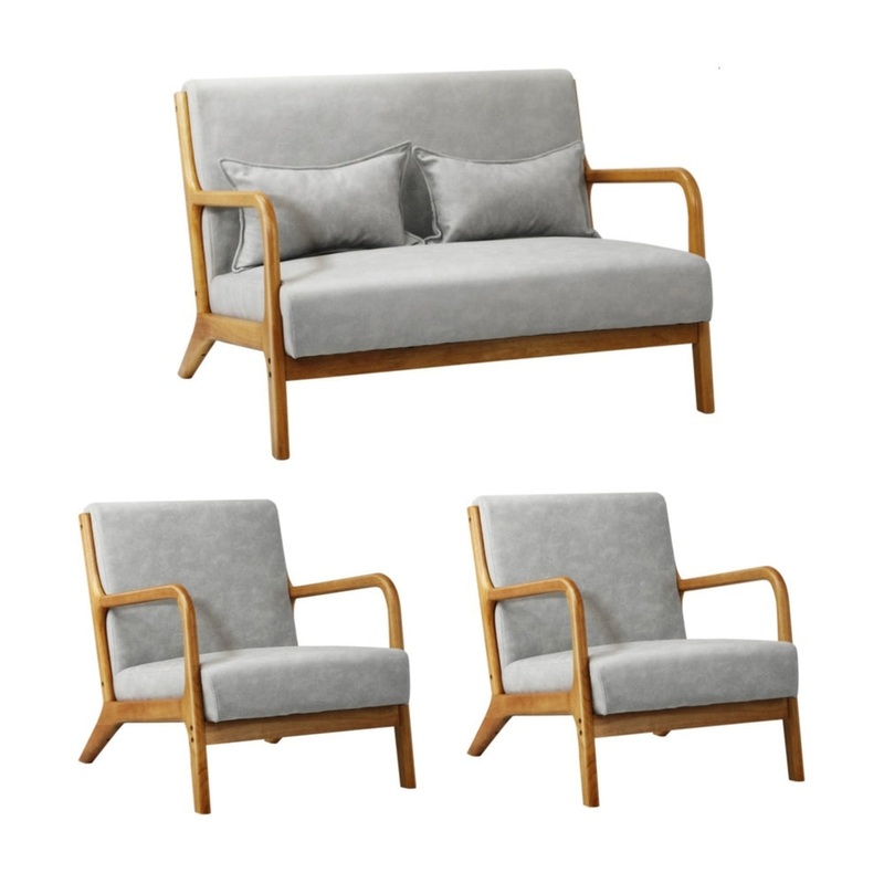 3PCS Armchair Lounge set 1/2 Seater 2 Pillows Fabric Grey