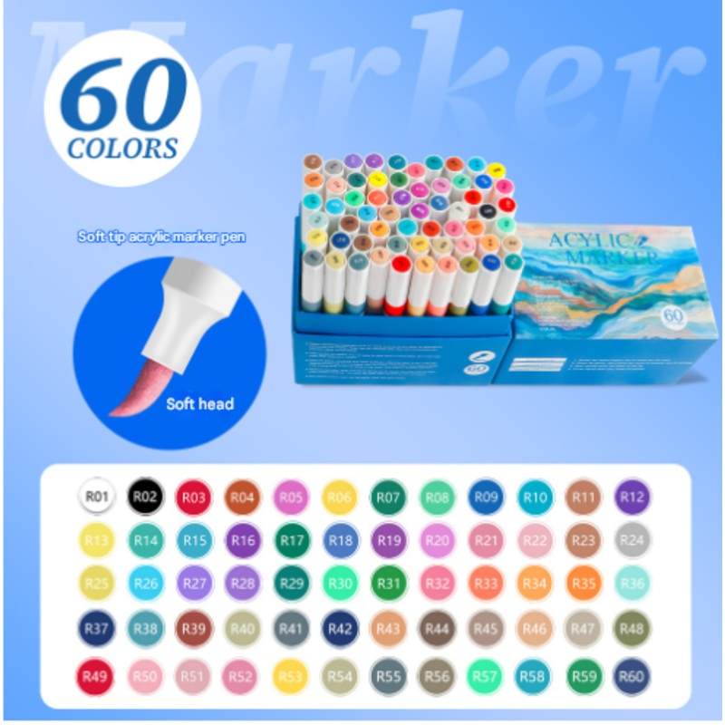 60 Color Acrylic Marker Pens for Kids – Washable Drawing and Doodling Set for Creative Art