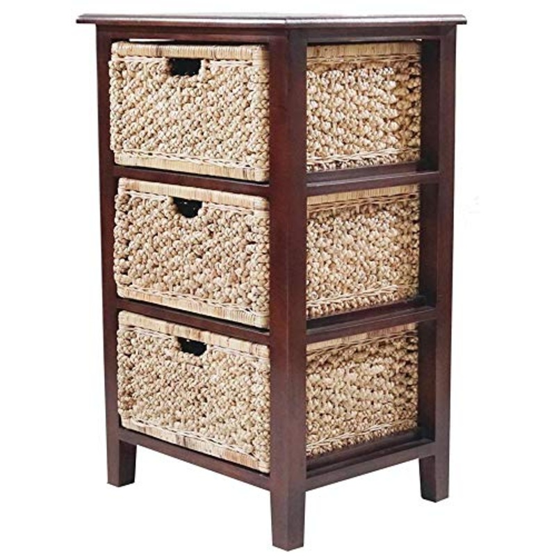 ETNIC ART Etnicart – Cassettiera alta in mogano massello e giacinto a 3 cassetti-60x97x48-Alta qualit