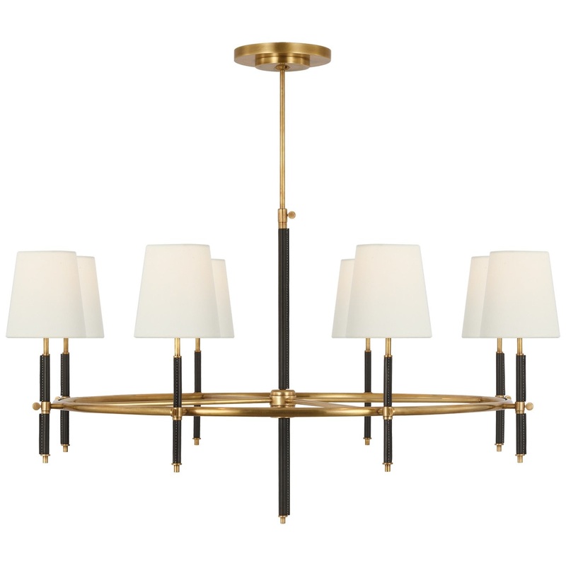 LED Chandelier from the Bryant Wrapped Collection in Hand-Rubbed Antique Brass and Chocolate Leather Finish by Visual Comfort Signature