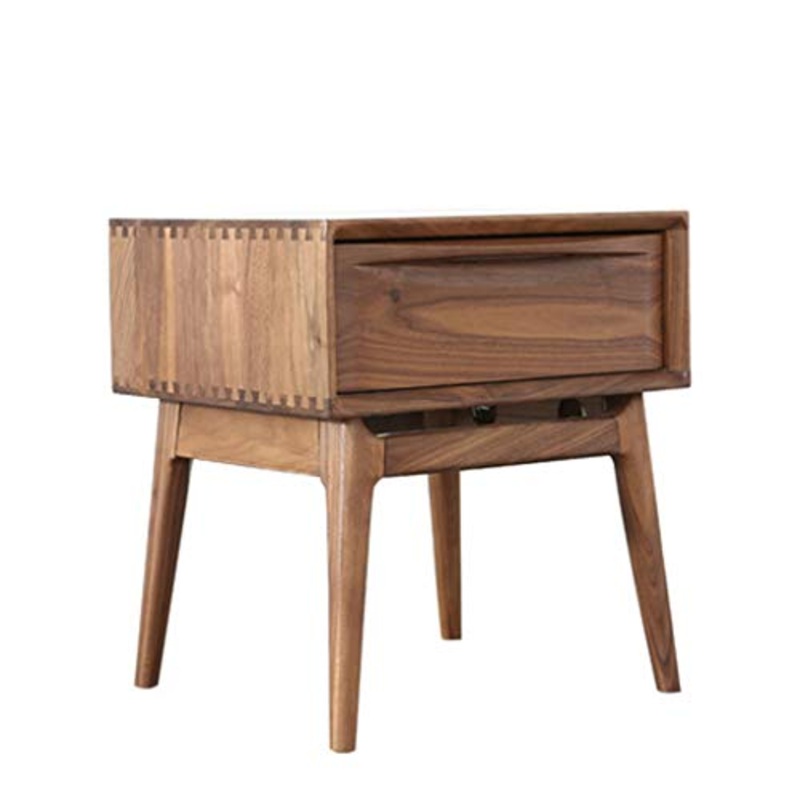 LICHUAN Tavolino comodino per camera da letto, comodino in noce nero con cassetto, tavolino da comodino, facile da montare