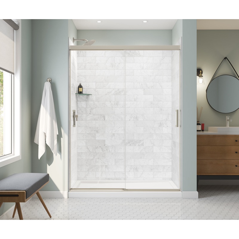 MAAX 135335-900-305-000 Incognito 76 56-59 x 76 in. 8mm Bypass Shower Door for Alcove Installation with Clear glass in Brushed Nickel