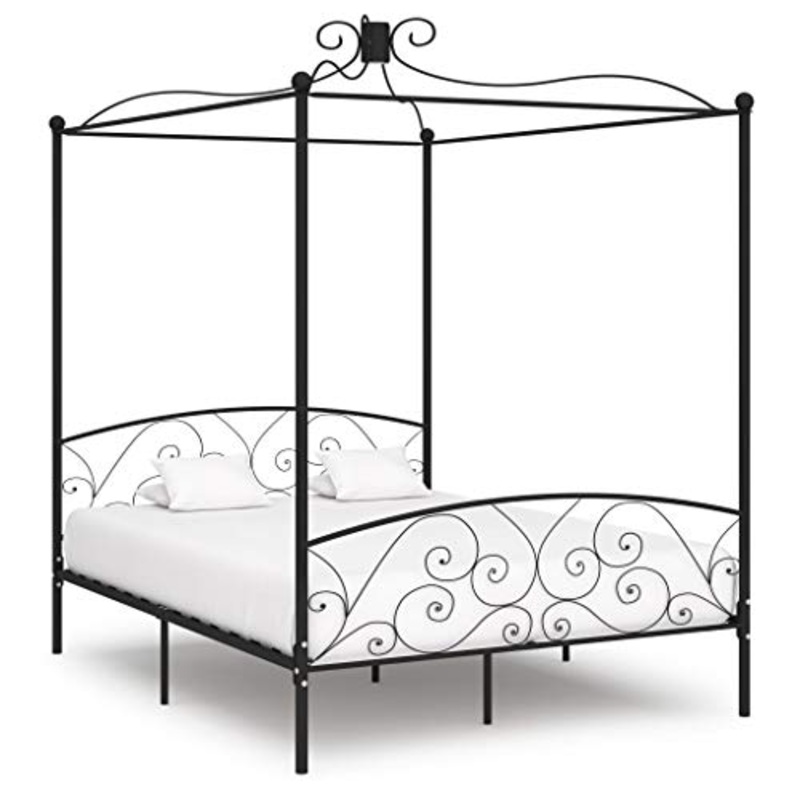 SKM Letto a Baldacchino Nero in Metallo 180×200 cm (31.9kg)