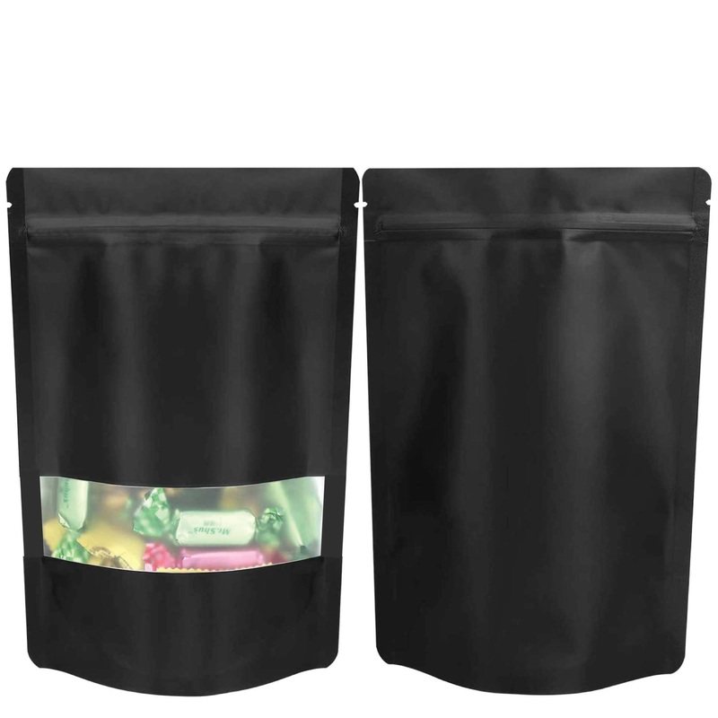 100 Resealable Mylar Stand Up Bags 36x25cm – Black Food Packaging Zip Pouch