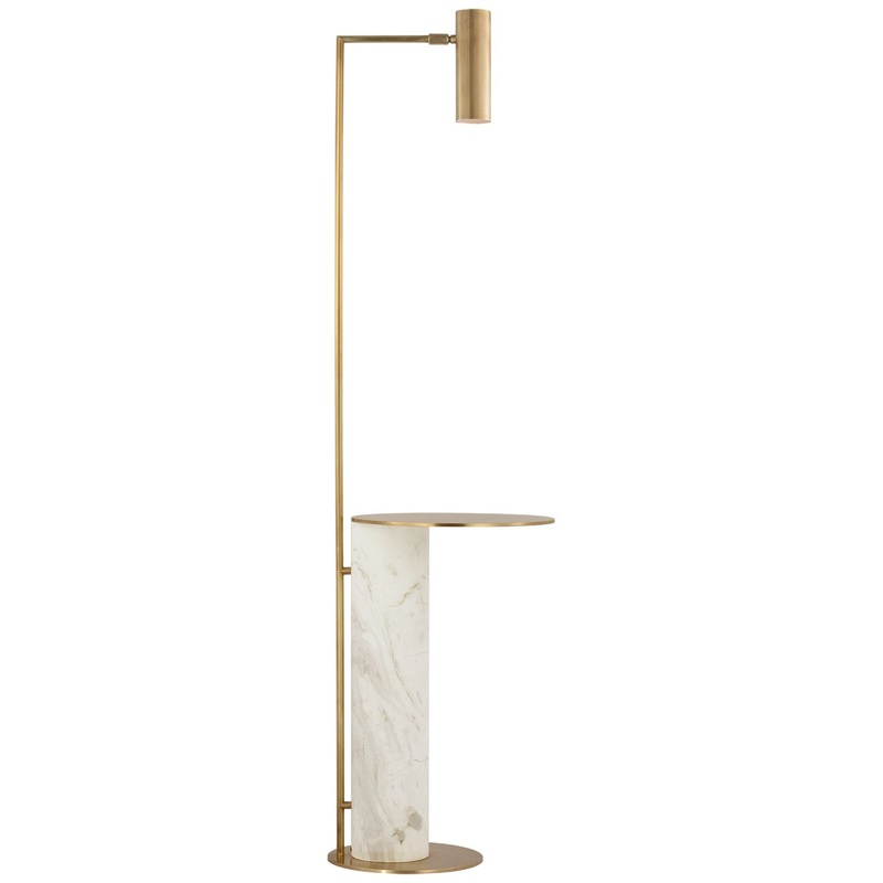 LED Floor Lamp from the Alma Collection in Antique-Burnished Brass And White Marble Finish by Visual Comfort Signature