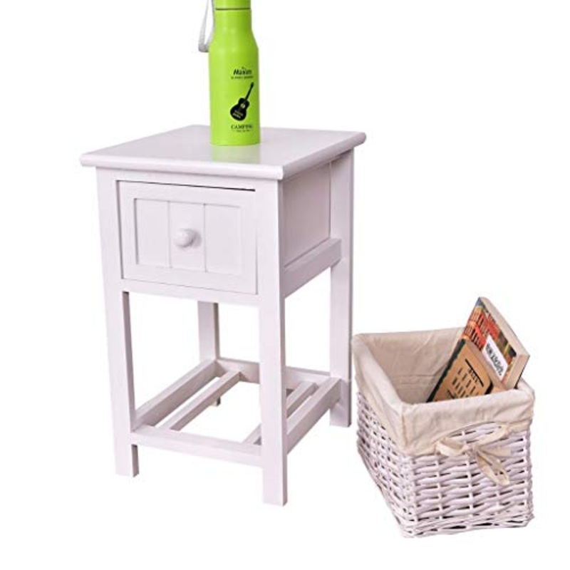 LICHUAN Comodino Moderno Comodino Camera da Letto Comodino Mini Due Piani 1 Cassetto Armadio In Legno Con Cesto Bianco Fine Tavolo Facile Da Assemblare