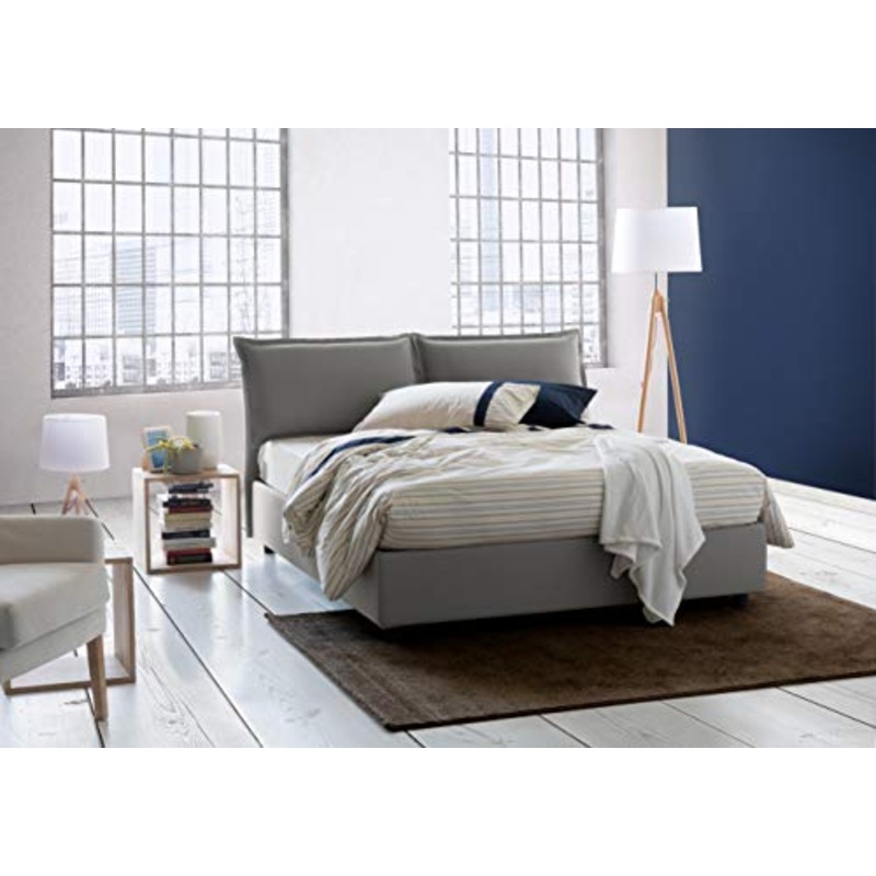 Talamo Italia Letto contenitore Matrimoniale Veronica, Made in Italy, Testata e rivestimento in tessuto, Apertura frontale, adatto per materasso cm 160×200, Grigio