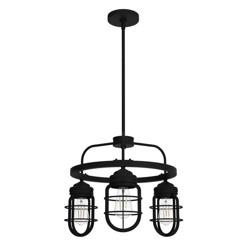 Three Light Chandelier from the Starklake Collection in Natural Black Iron Finish by Hunter
