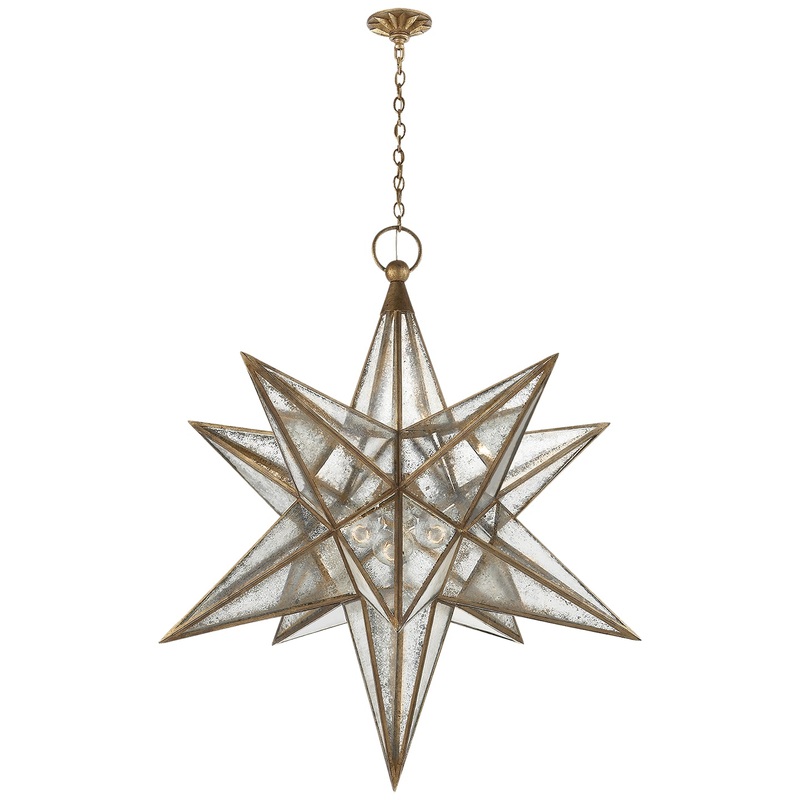 Three Light Lantern from the Moravian Star Collection in Gilded Iron Finish by Visual Comfort Signature