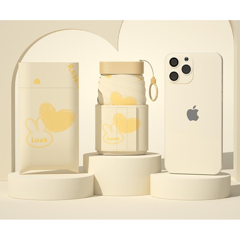 Ultra-Compact 7-Fold Folding Umbrella – UPF50+ Sun Protection & Portable Clip Design(Beige)