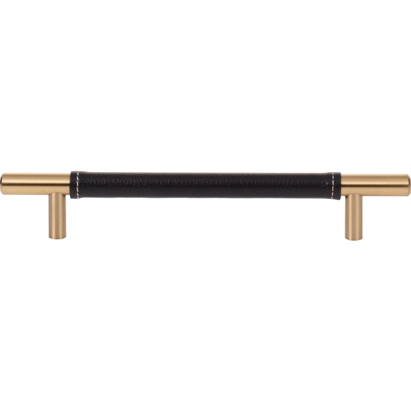 Atlas Homewares Zanzibar Black Leather Pull 6 5/16 Inch (c-c) Warm Brass