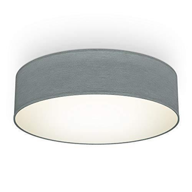 B.K.Licht Plafoniera in tessuto grigio, attacco per 2 lampadine E27 non incluse, Lampada da soffitto diametro 38cm, Lampadario moderno per salotto o camera da letto, IP20