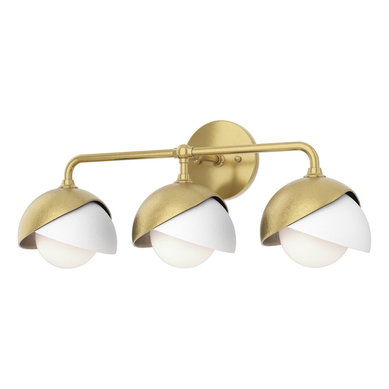 Brooklyn 3-Light Double Shade Bath Sconce Modern Brass White