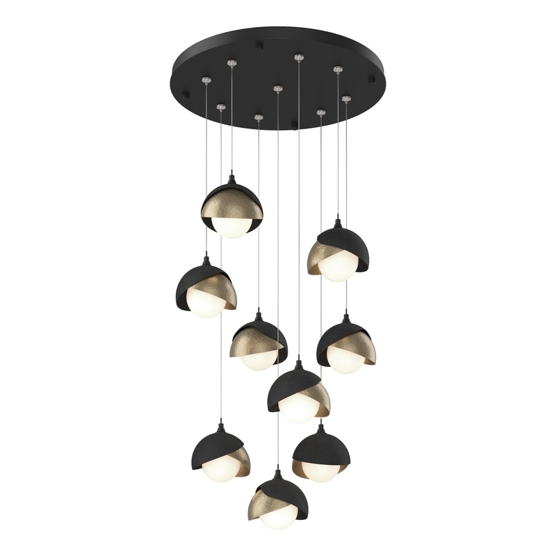Brooklyn 9-Light Double Shade Pendant Black Soft Gold