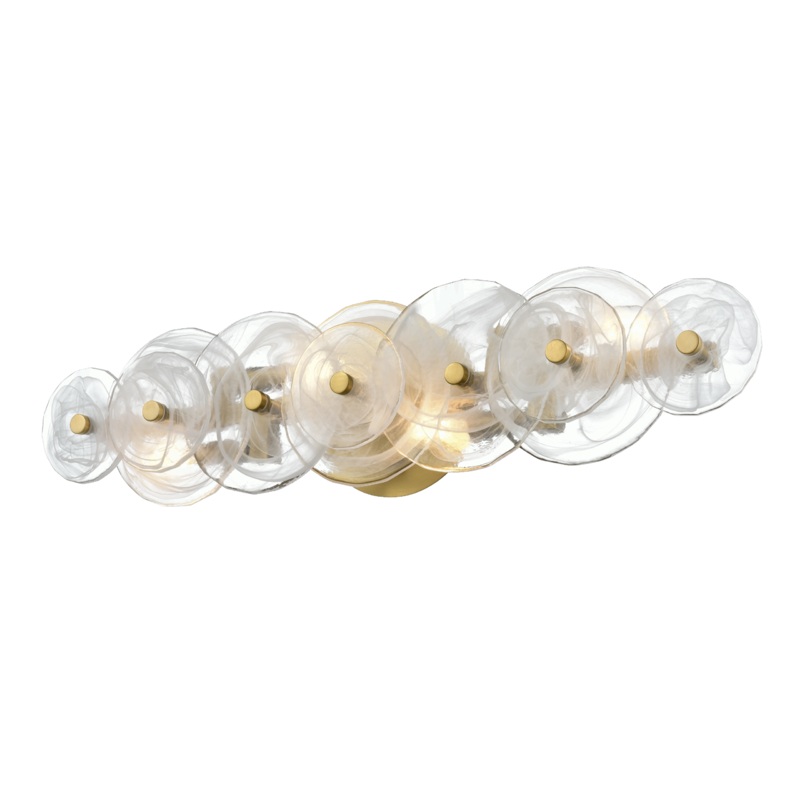 Carousel 4-Light Vanity Brass with Milky Swirl Opal Glass