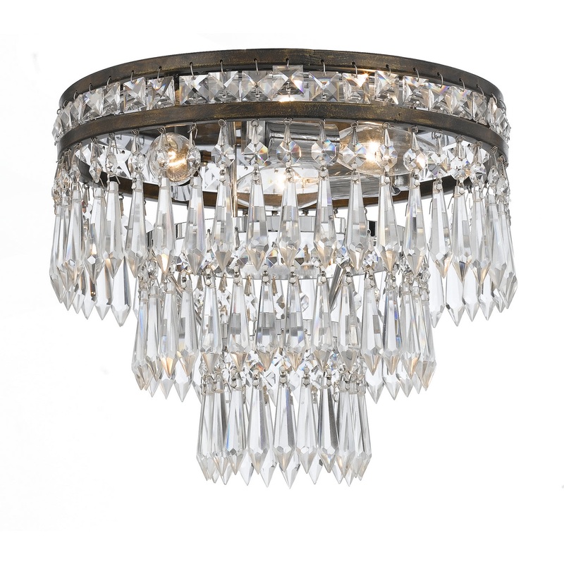Crystorama 5260-EB-CL-MWP Mercer Three Light Flush Mount English Bronze