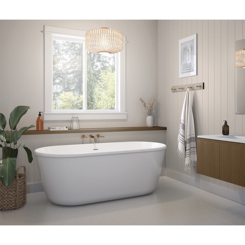 MAAX 107520-000-002-000 Golan 6429 AcrylX Freestanding Center Drain Bathtub in White with White Skirt