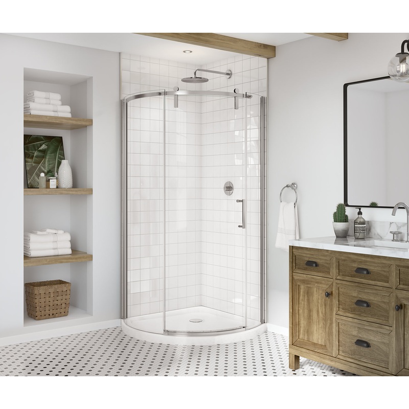 MAAX 139410-900-084-002 Outback Round 36 x 36 x 75 5/8 in. 8mm Sliding Shower Door for Corner Installation with Clear glass in Chrome