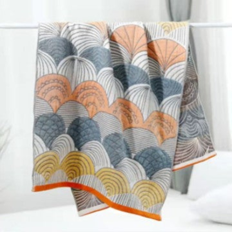 Premium Cartoon Animal Print Gauze Bath Towel – 70x140cm, Soft, Absorbent(Japanese Fan Leaf Orchid 70*140)