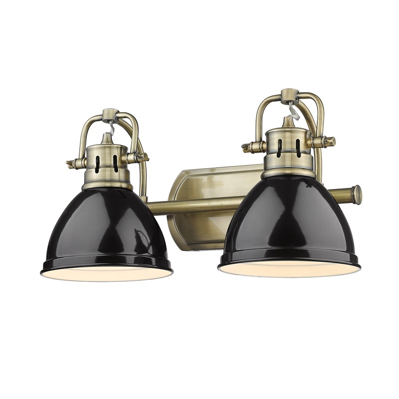 Duncan 2 Light Bath Vanity inAged Brasswith Black Shades