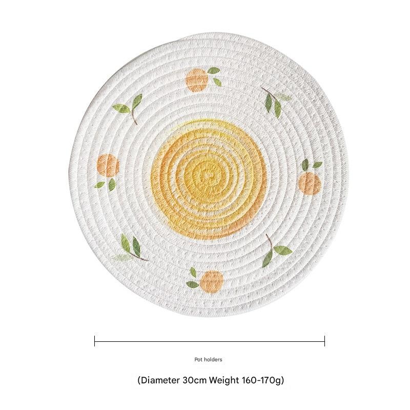 (Lemon) Cotton Rope Woven Placemats – Set of 3, 30cm Diameter Heat Resistant Kitchen Decor