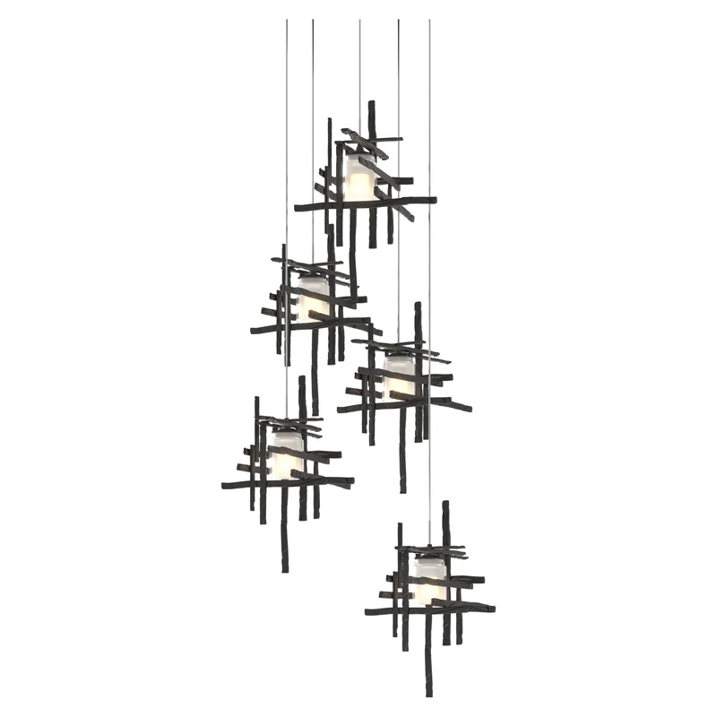 Tura 5-Light Frosted Glass Pendant Black