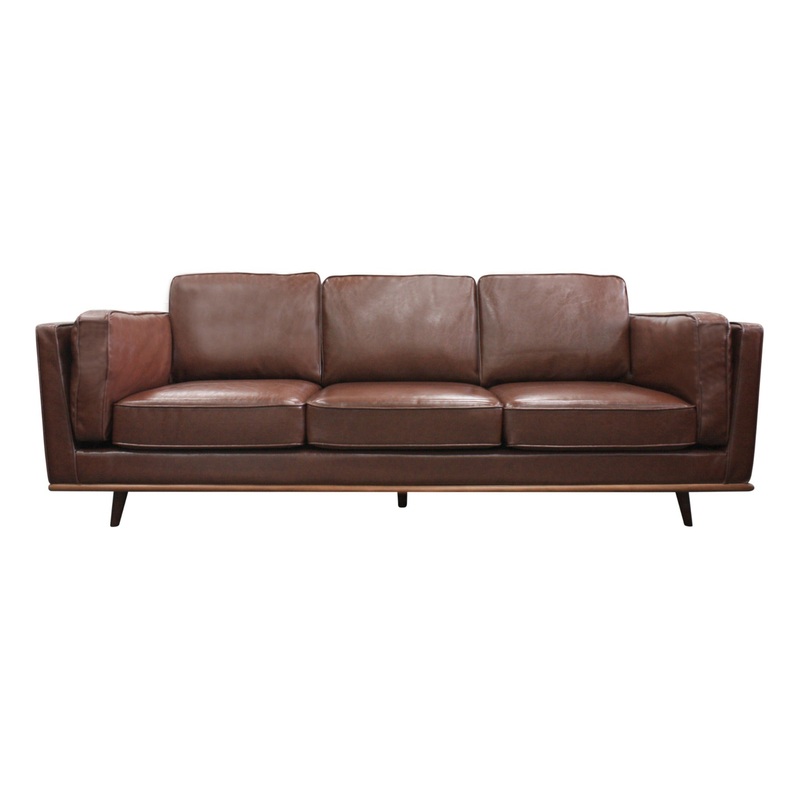 3 Seater Faux Sofa Brown Lounge Set for Living Room Couch with Wooden Frame