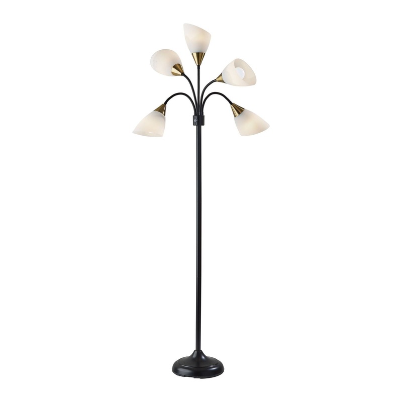 5-Light Floor Lamp Black with Antique Brass Accents