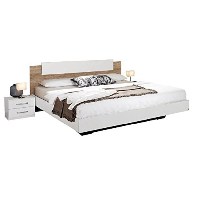 AVANTI TRENDSTORE – Boris – Struttura Letto Matrimoniale con 2 comodini compresi, in Laminato di Quercia San Remo Chiaro e Bianco, Dimensioni: Lap 269x88x205 cm