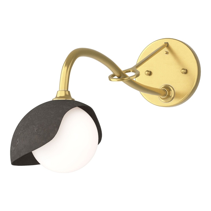 Brooklyn 1-Light Single Shade Long-Arm Sconce Modern Brass Dark Smoke