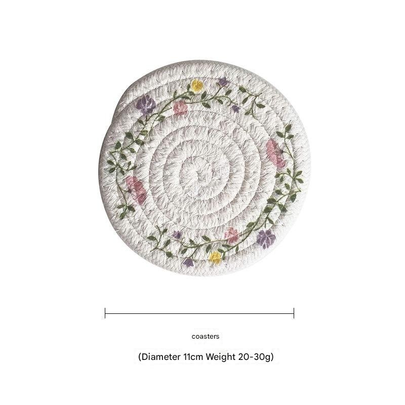 (Flowers) Cotton Rope Woven Placemats – Set of 5, 11cm Diameter Heat Resistant Kitchen Decor