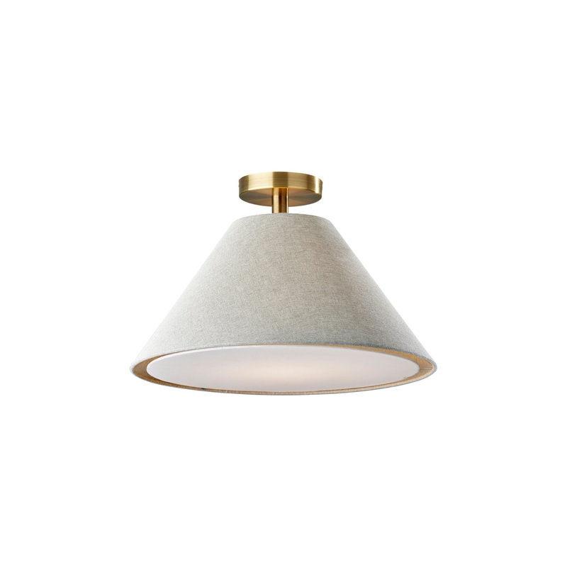 Hadley Flush Mount Light Grey Textured Fabric & Antique Brass