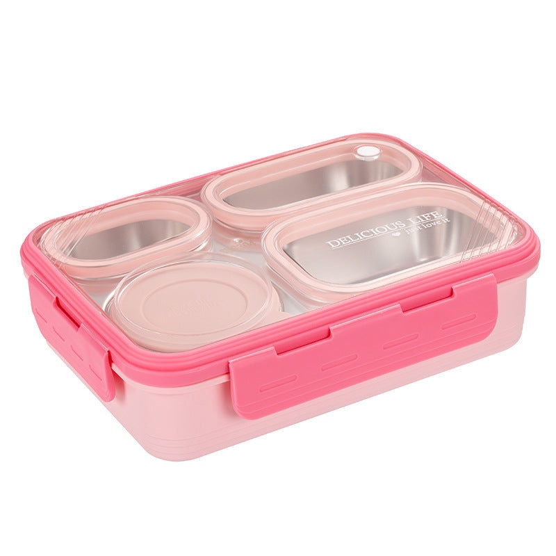 Pink 3-Compartment Stainless Steel Bento Lunch Box – Leak-Proof, for Kids & Adults for School & Office