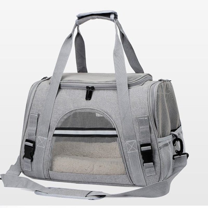 Portable Pet Bag for Small Dogs and Cats – Gray Travel Tote with Pet Mat (44x25x28cm)