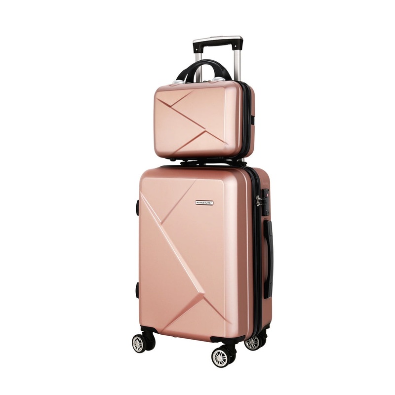 Wanderlite 2pc Luggage 12″ 20″ Trolley Travel Suitcase Storage Carry On TSA Lock Rose Gold