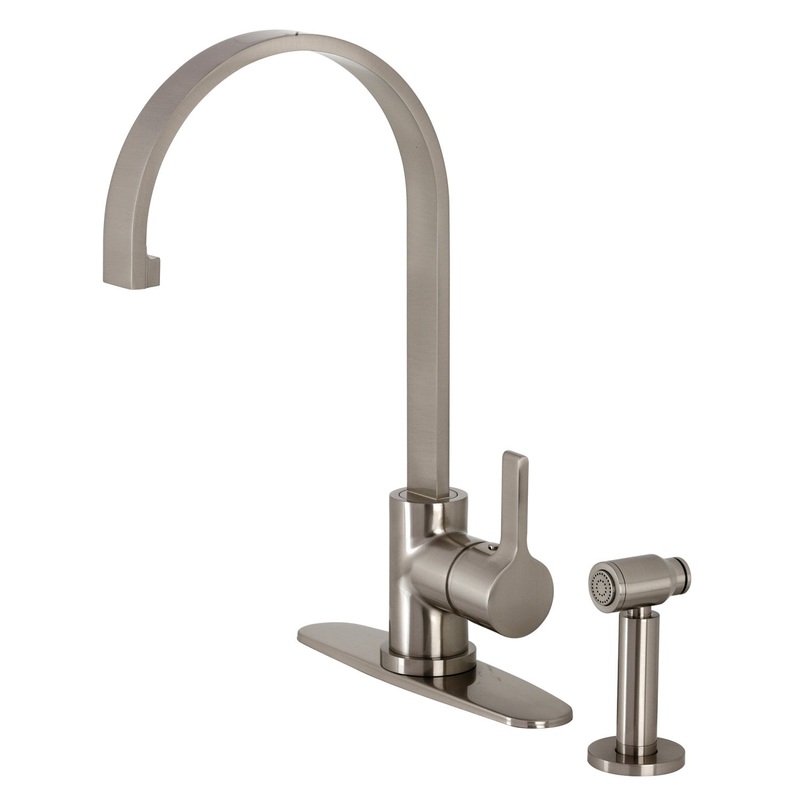Continental LS8718CTLBS Single-Handle Deck Mount Kitchen Faucet with Brass Sprayer and Deck Plate, Brushed Nickel
