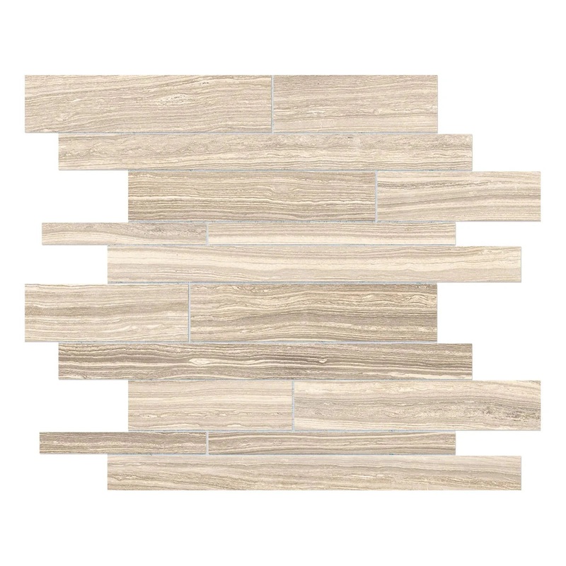 Eramosa Sand Random Strip Matte Porcelain Mosaics. 1 Sheet = .96 Sq. Ft. (69-237)