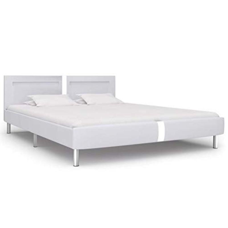 Festnight Struttura Letto Madrimoniale Moderno in Ecopelle Legno con LED,Giroletto Matrimoniale con Luci LED in Ecopelle,Letto Madrimoniale Moderno,Lett in Ecopelle 160×200 cm
