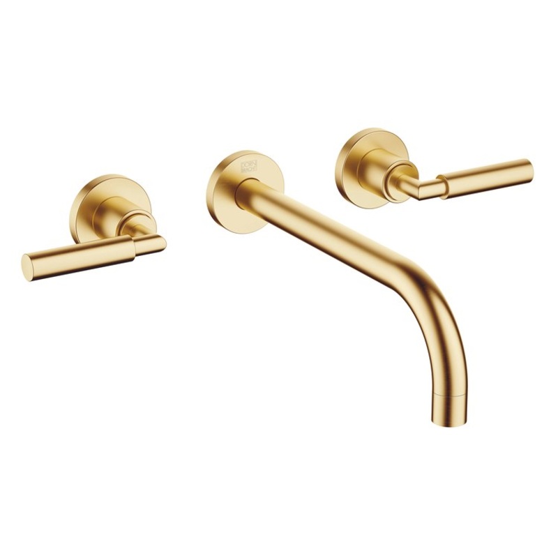 Lavatory Faucet TARA Wall Mount Mixer 2 Lever ADA WaterSense Brushed Durabrass 1.2 Gallons per Minute Less Drain 3 Hole