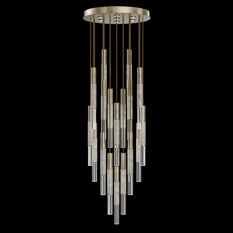 Antonia 31″W Round Pendant Soft Gold Leaf/Brass/Smoke
