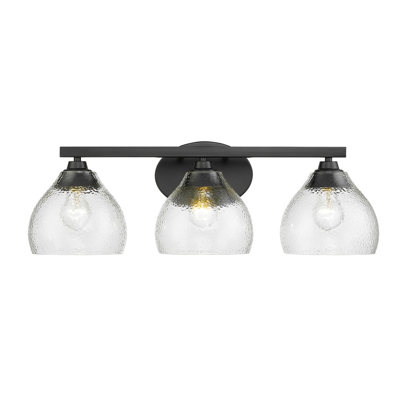 Ariella 3-Light Bath Vanity in Matte Black with Hammered Clear Glass