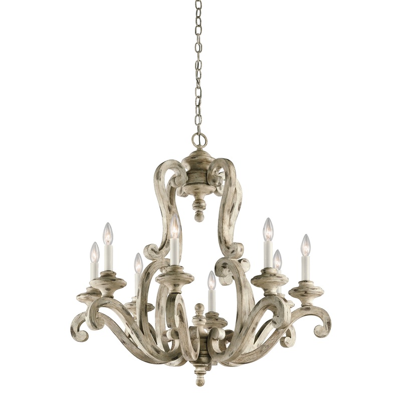 Kichler 43265DAW Eight Light Chandelier, Distressed Antique White