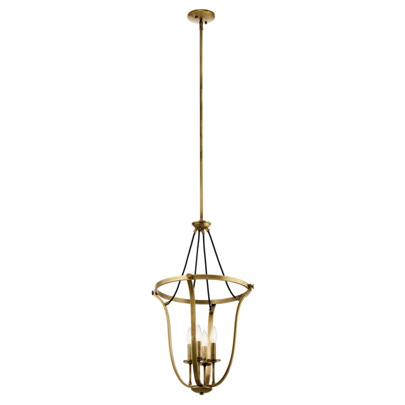 Kichler 43535NBR Four Light Foyer Pendant, Natural Brass