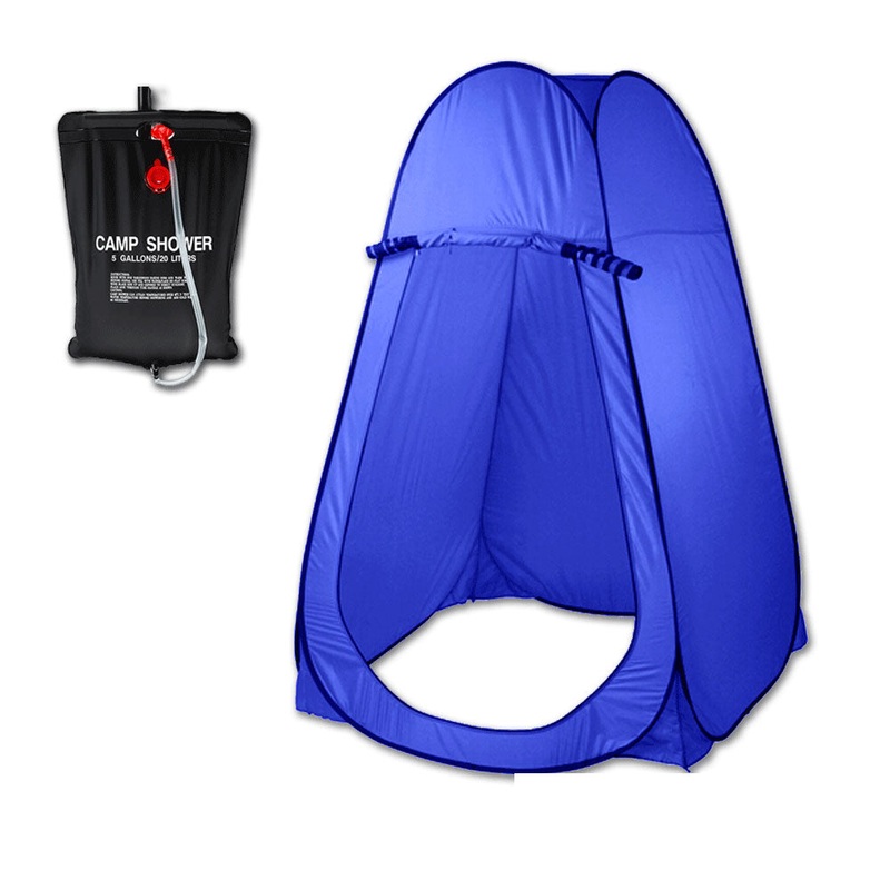 Pop Up  Portable Privacy Shower room Tent &20L Outdoor Camping Water Bag Camp Set – blue