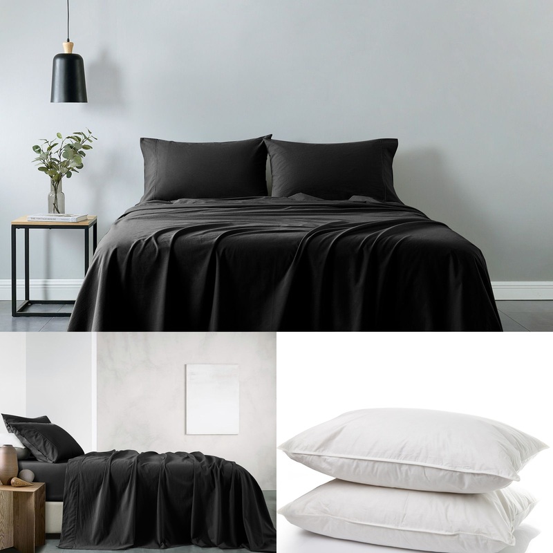 Royal Comfort 100% Cotton Vintage Sheet Set And 2 Duck Feather Down Pillows Set – Single – Charcoal