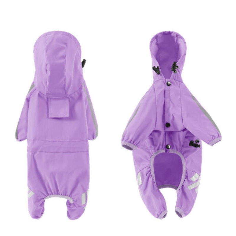 S Purple And Gray Trim Waterproof Four-Legged Dog Raincoat with Leash Hole for Small Breeds
