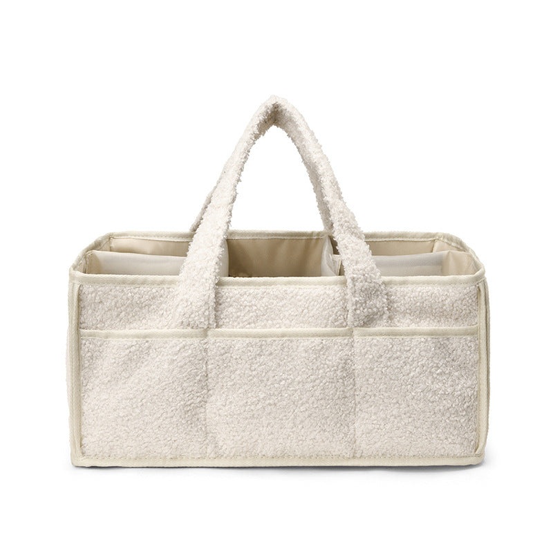 White Large Plush Nappy Caddy Organizer – Portable Diaper Storage Bin & Nursery Tote Bag