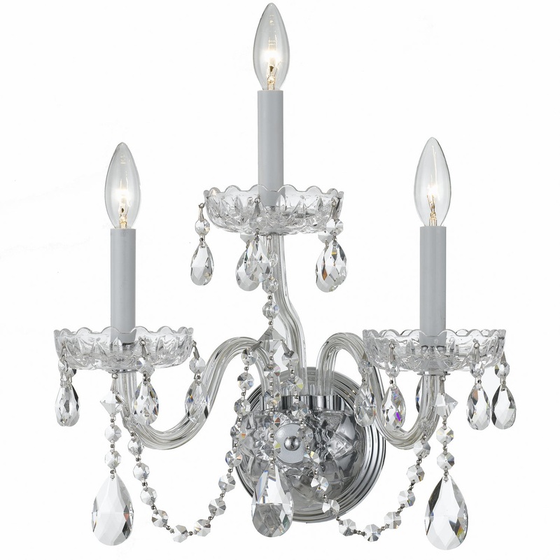 Crystorama 1033-CH-CL-MWP Traditional Crystal Three Light Wall Sconce Polished Chrome