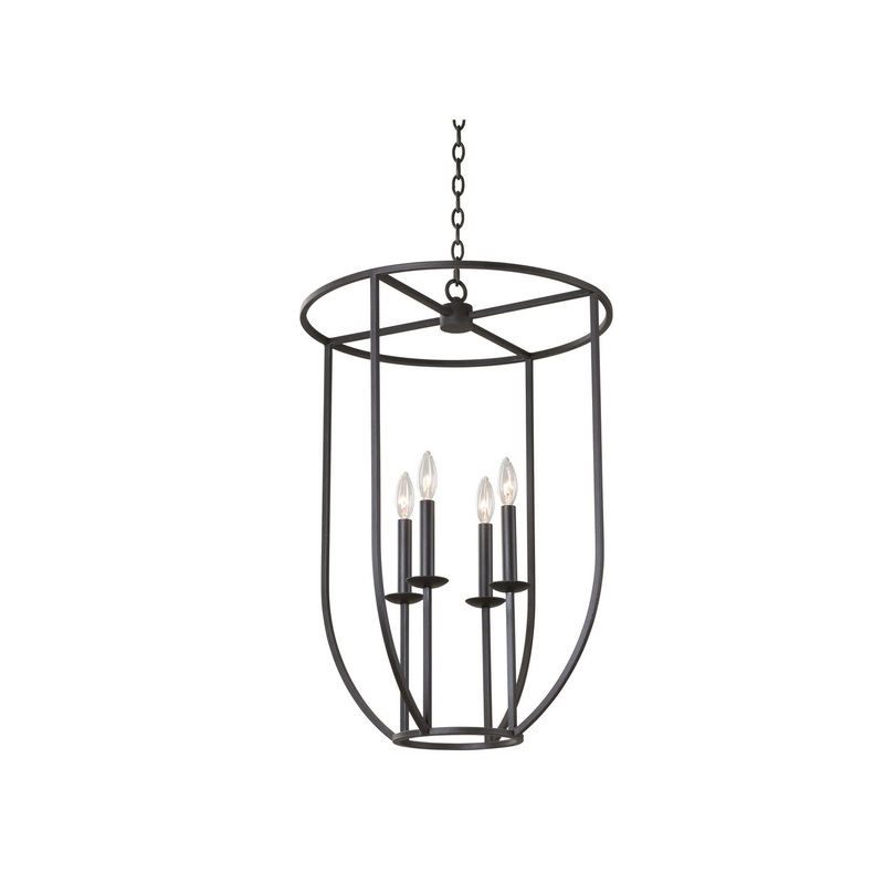 Four Light Foyer Pendant from the Newhall Collection in Black Iron Finish by Kalco